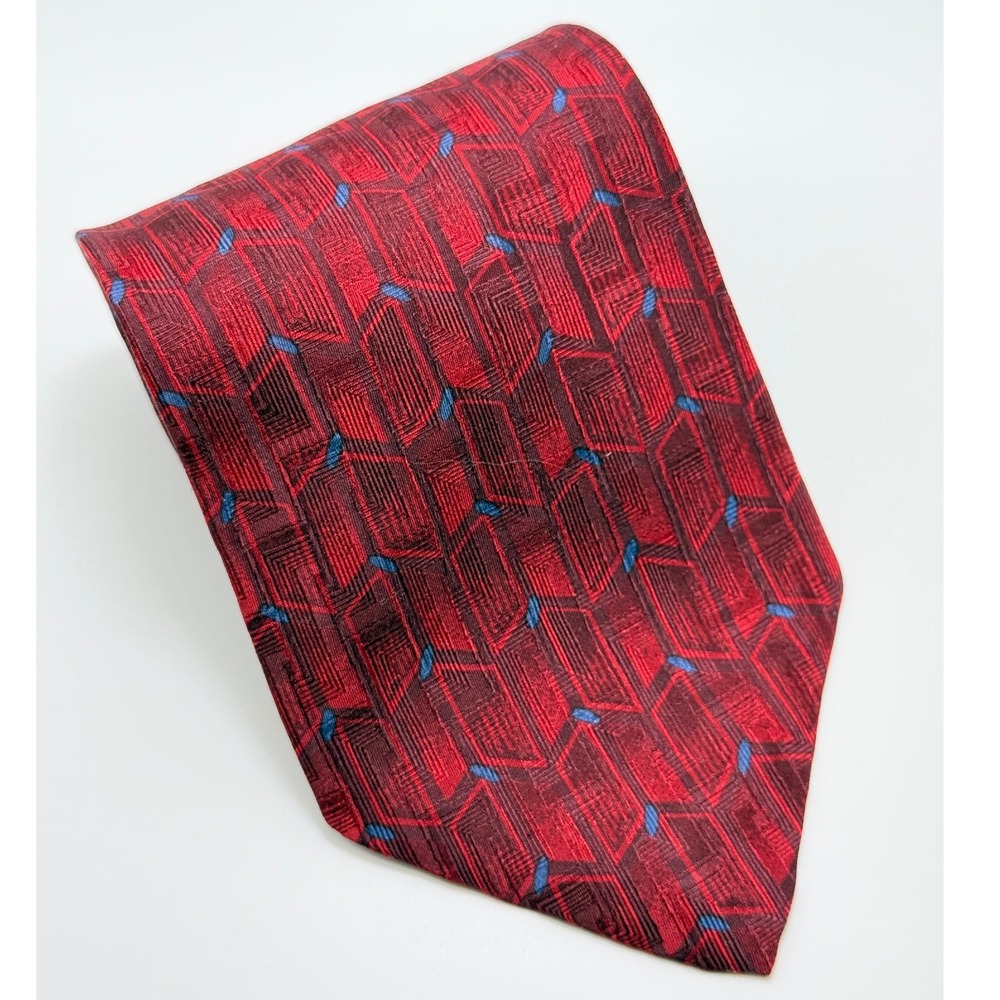 Jos. A. Bank Silk Tie OS Red Geometric Corporate Professional Classic Preppy